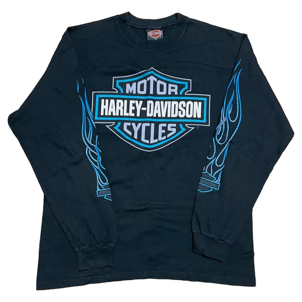 [M] 할리데이비슨 실드로고 블루 플레임 롱슬리브