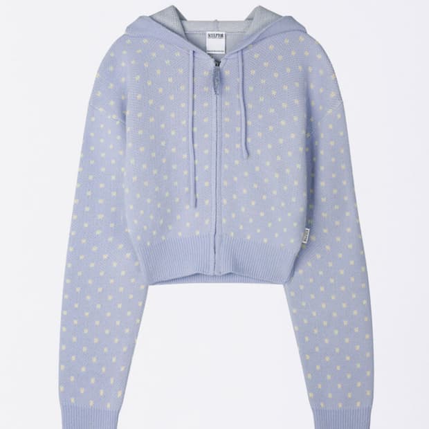 Sculptor snowflake knit zip-up misty blu