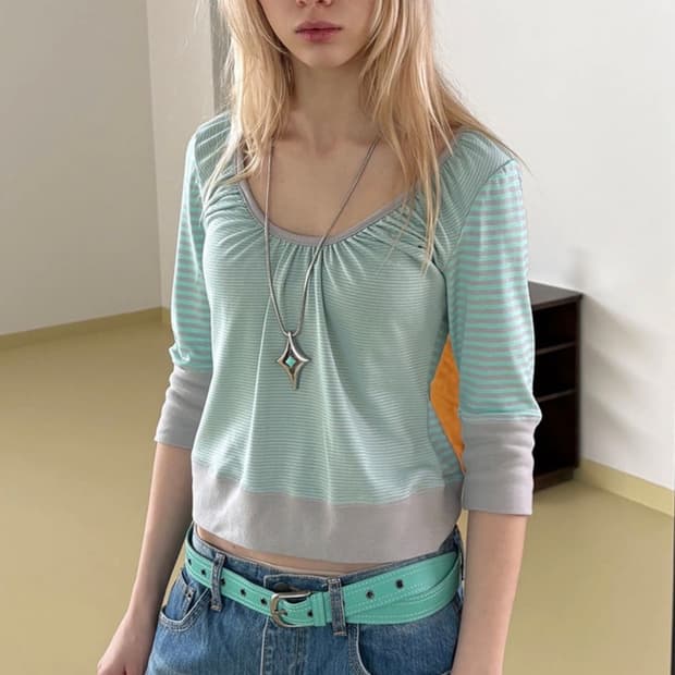 헤레틱 버튼 스트라이프 헨리넥