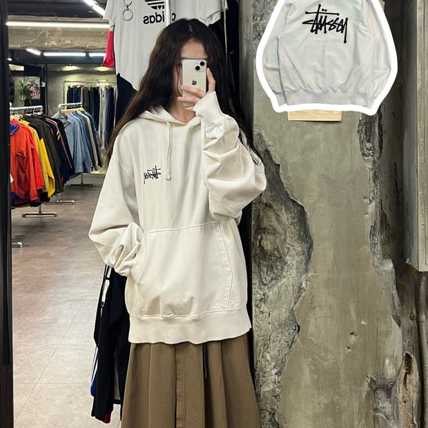 스투시 베이직 로고 후드티 화이트 L #csz2168