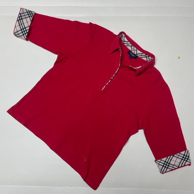 버버리 런던(Burberry London)7부 소매반집업 레드 폴로셔츠