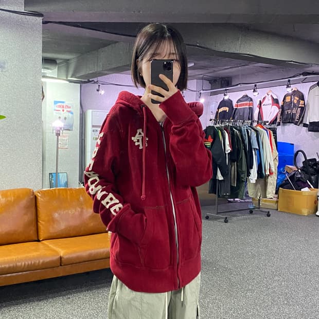 아베크롬비 앤 피치 암로고 버건디 후드집업 B4609