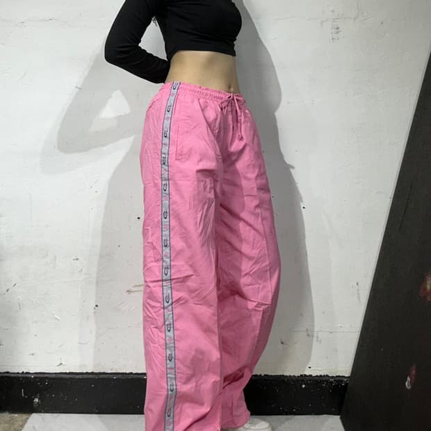 90s 피코 딸기우유 핑크 와이드 트랙 팬츠 힙합 추리닝 바지 M