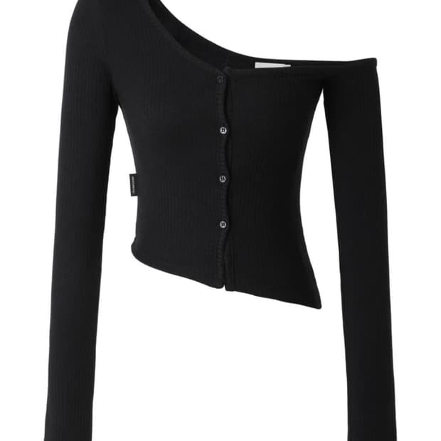 쓰리타임즈 원숄더 버튼 티 블랙