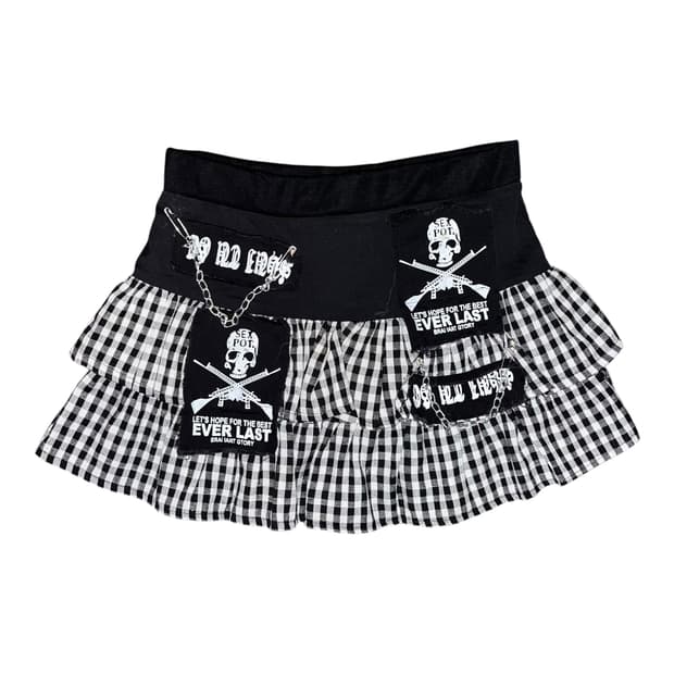 펑크 패치 체크 밴딩 스커트 펑크y2k갸루