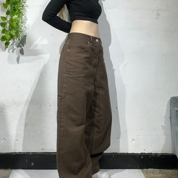 일본 빈티지 Answer 브라운 와이드 데님 팬츠 청바지 M