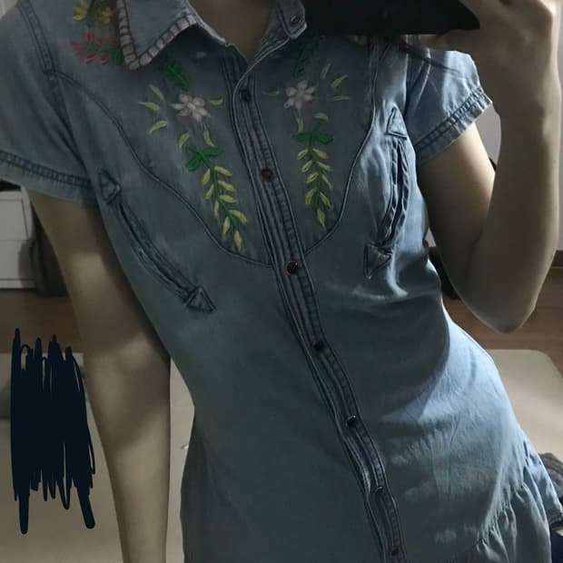 러블리 자수 디테일 청 원피스