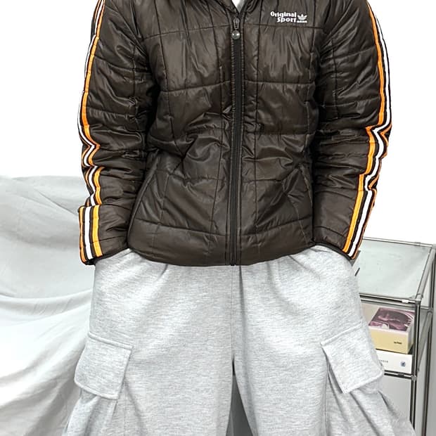 아디다스 00s 브라운 퀄팅 누빔 경량패딩 L