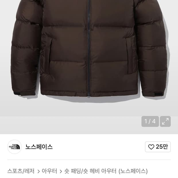 노스페이스 노벨티 눕시 에어 RDS 다운자켓 브라운 XS