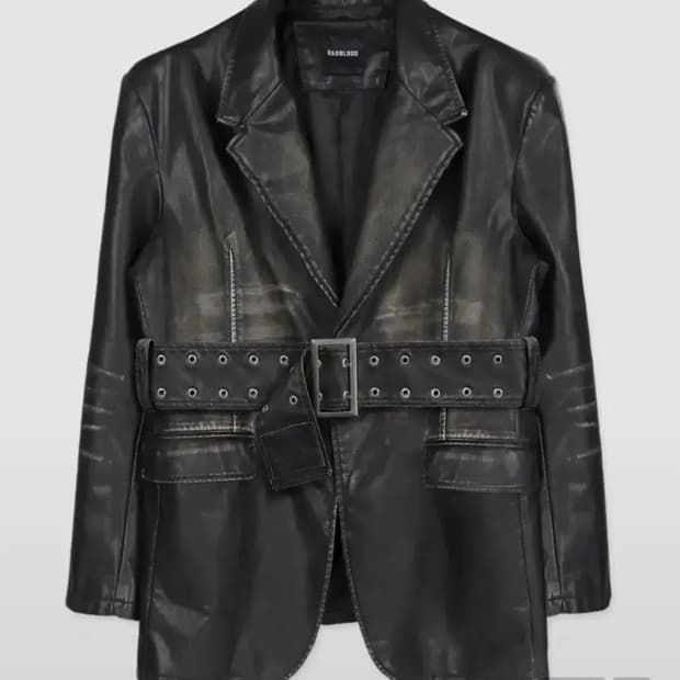 배드블러드 디스트레스드 레더 블레이져 블랙 가죽 자켓