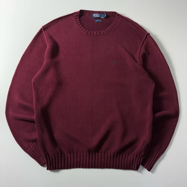 Polo  폴로 랄프로렌 자수 코튼 버건디 라운드 니트 