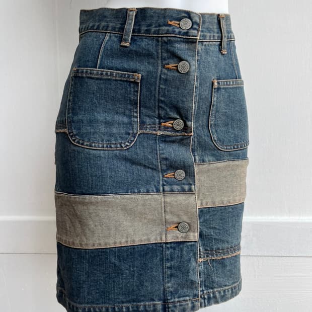 패치워크 버튼 데님 스커트