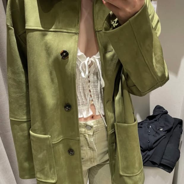 자라 페이크 스웨이드 코트 올리브 자켓 xs zara