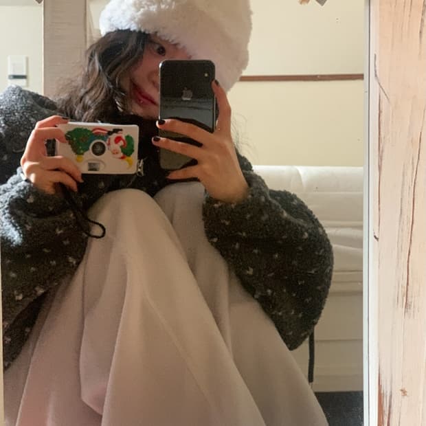 하트 도트 양털 뽀글이 덤블 후드집업