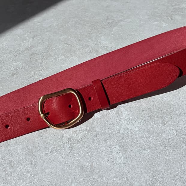 Oribell 커브드 24k 골드플레이트 버클 볼드 베지터블 소가죽 벨트