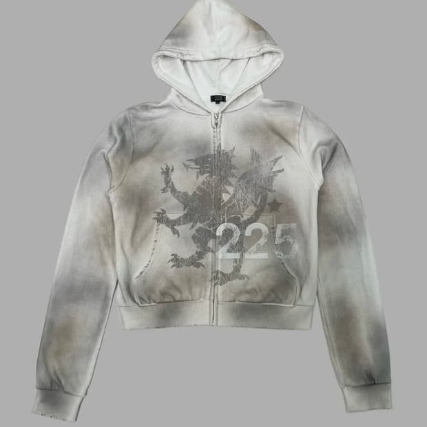 L) 225 워시드 드래곤 크롭 후드집업