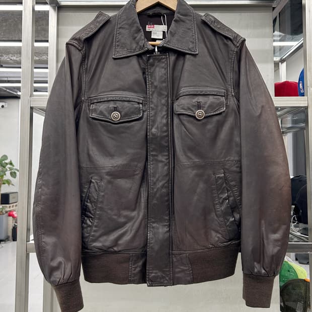 디젤 00s 리얼 램스킨 레더 블루종 자켓 브라운