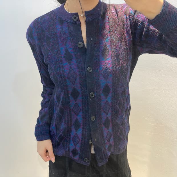 빈티지 아가일 니트 가디건