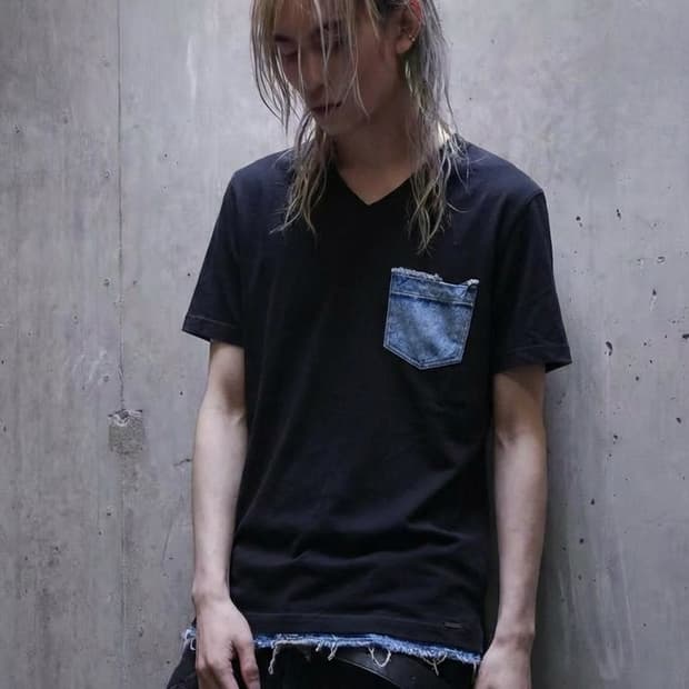 디젤 그런지 브이넥 데님 포켓 반팔티