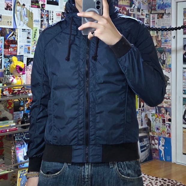 TBJ 빈티지 락시크 네이비 하이넥 바람막이 블루종