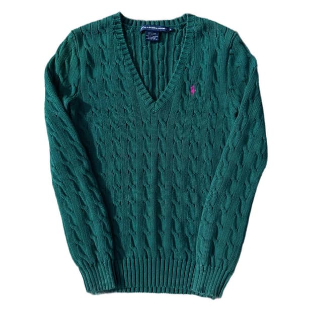 PRL cotton cable vneck sweater