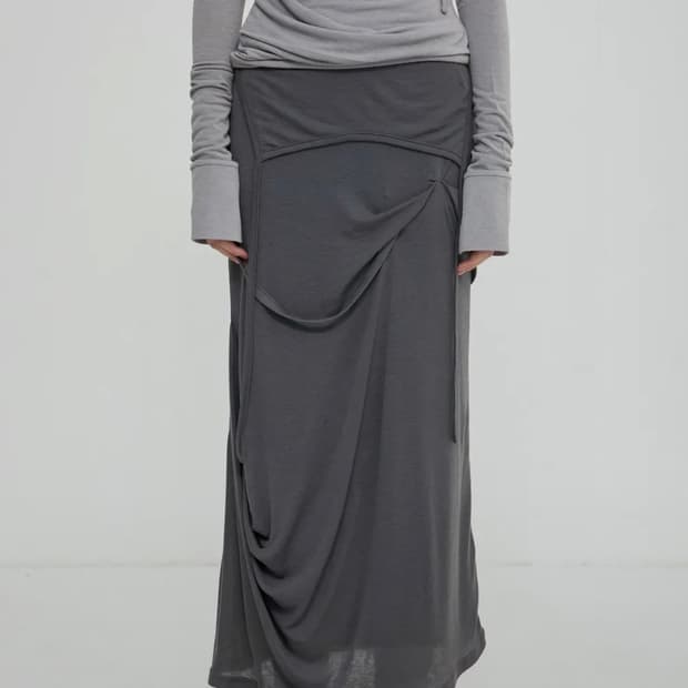 플레어업 Asymmetrical Draped Long Skirt
