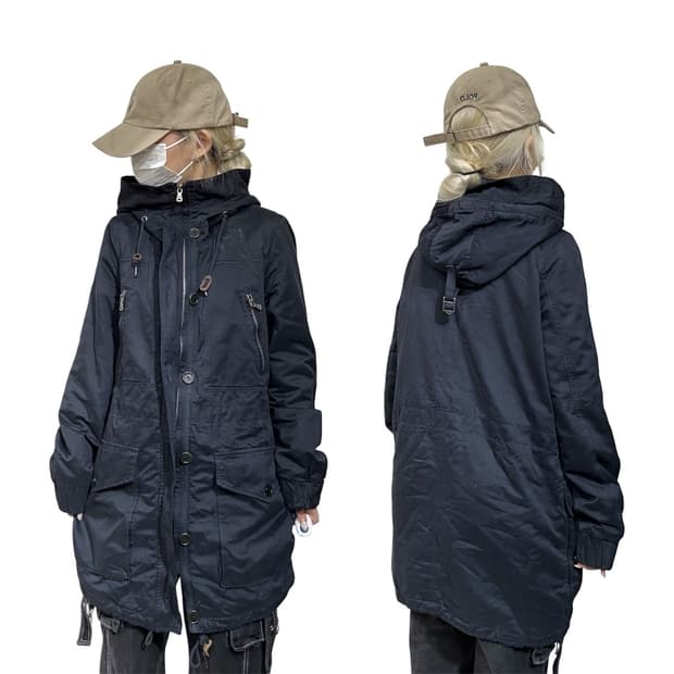 Ck 캘빈 클라인 블랙 하이넥 야상 자켓 코트 M