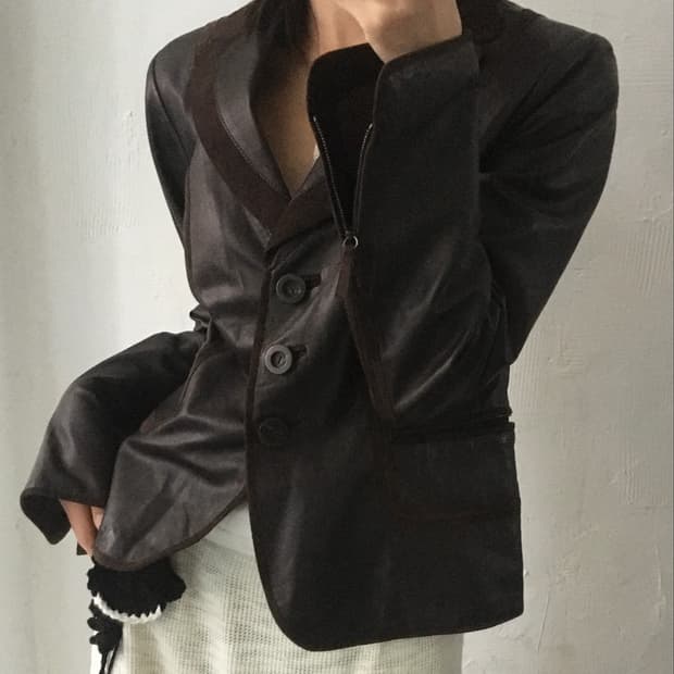 Armani 아르마니 다크 브라운 레더 스웨이드 자켓