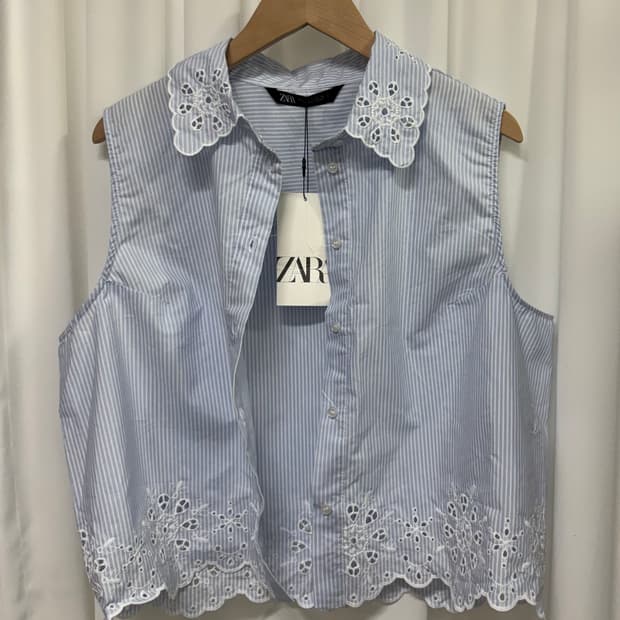 [새상품] Zara 자라 펀칭 레이스 슬리브리스 셔츠 L