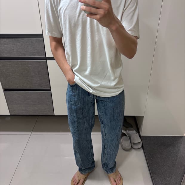 30 자라 ZARA 워싱 사이드 심리스 데님 팬츠