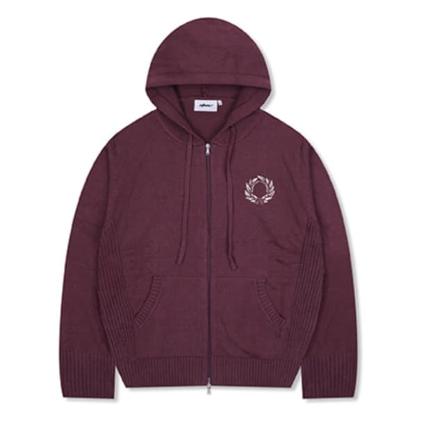 [엑스톤즈] 모노 니트 후드 집업 (BURGUNDY)