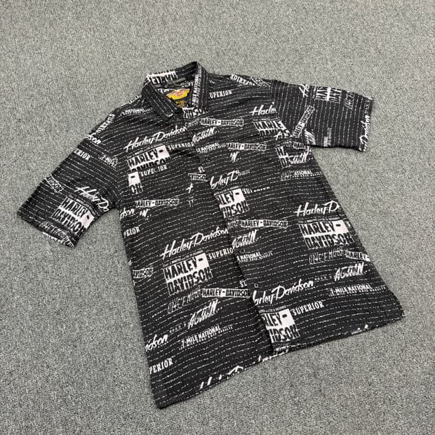 S) 할리데이비슨 빈티지 레터링 패턴 반팔 셔츠