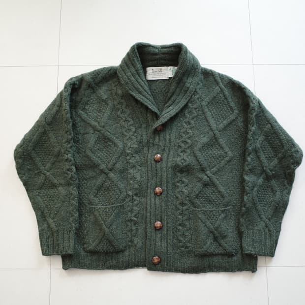 아란 스웨터 마켓 메리노 울 숄 가디건 M 딥그린 아일랜드 생산 
