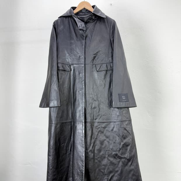 키라라 쉽스킨 카라넥 히든 버튼 롱 위자드 레더 코트 자켓