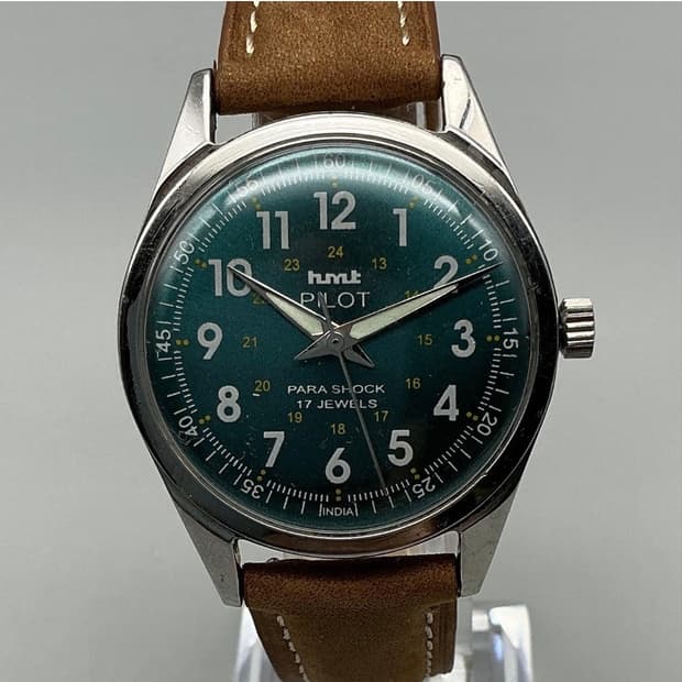 HMT Pilot 파일럿 피콕그린 다이얼 가죽시계