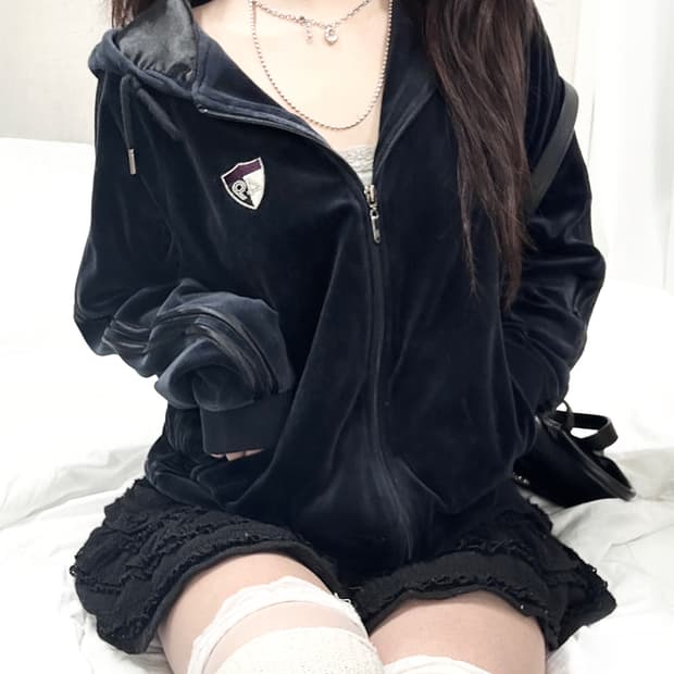 아식스 00‘s 글리터로고 벨벳 후드집업