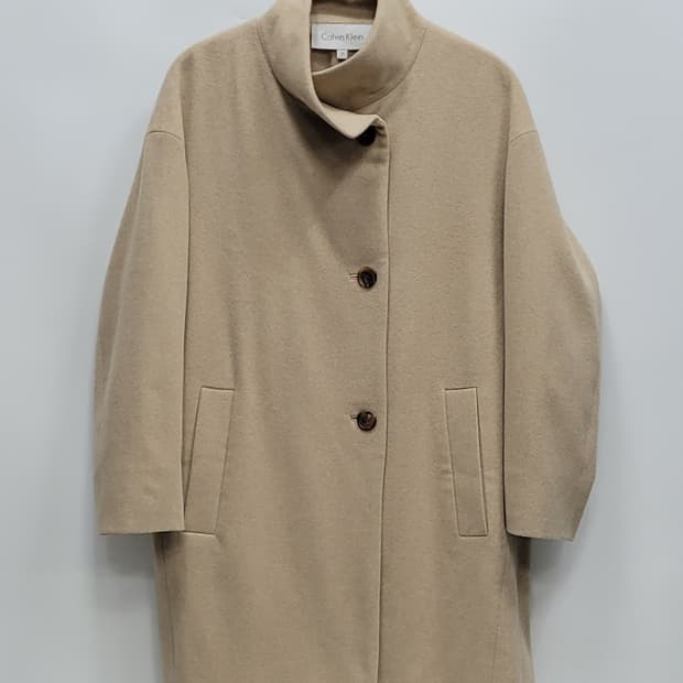 캘빈클라인 하이넥 캐시미어 코트 / 여 38 (82-88-165) 베이지