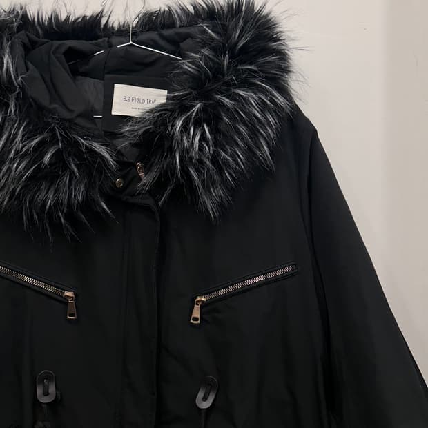 필드트립 모헤어 후드 롱 야상 누빔 개파카