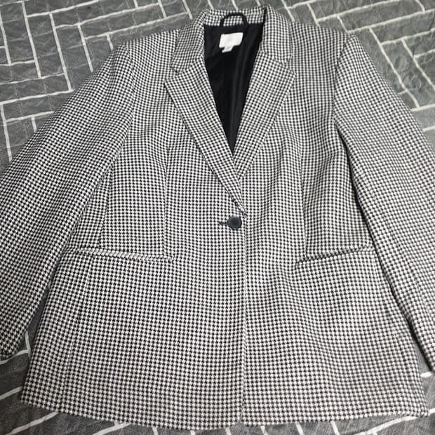 H&M 깅엄 쉘 비스코스 혼방 싱글버튼 블레이저 (S)