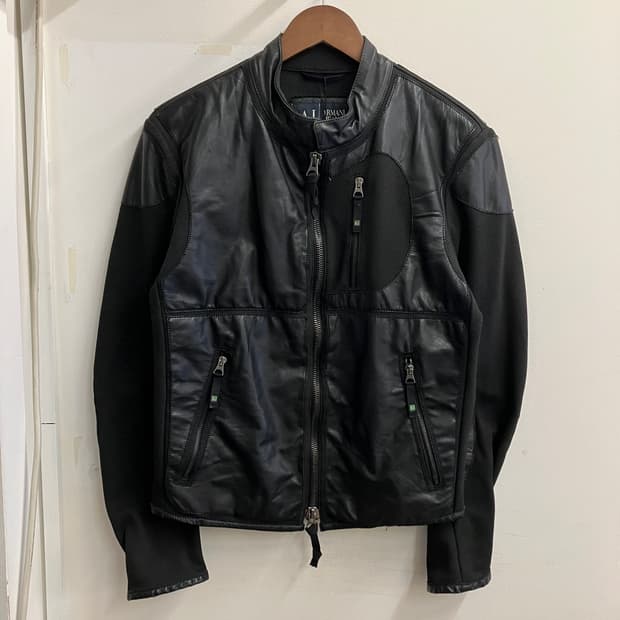 N87 알마니 아르마니 메쉬 가죽 레더 바이커 자켓