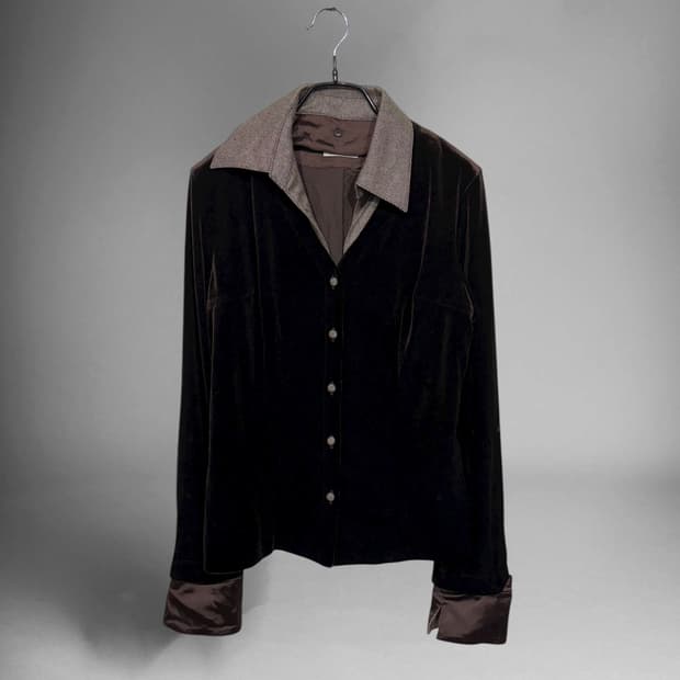 LA.SUMER mixed fabric velvet shirt 