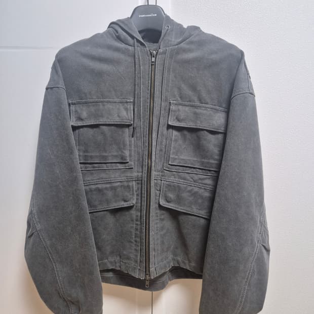 커스텀멜로우 grey cotton dyed hood jacket