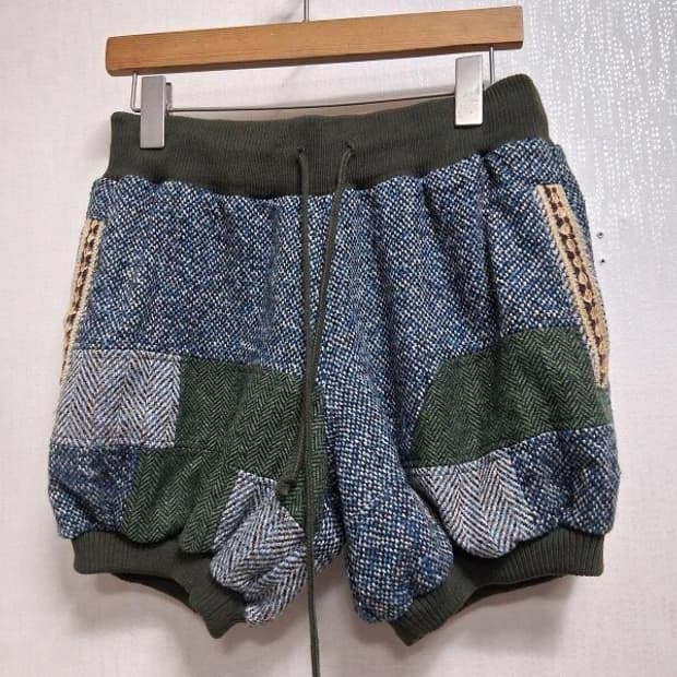 일본수입 TITICACA 티티카카 모직패치워크 벌룬 숏팬츠 핫팬츠 밴딩끈