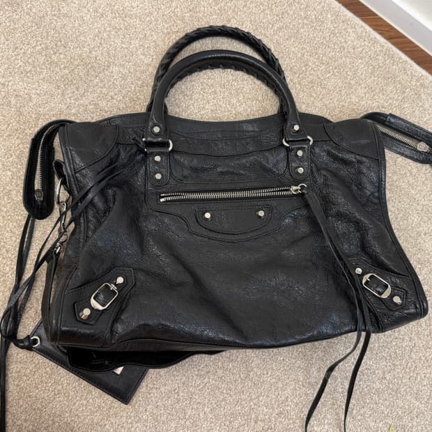 발렌시아가 시티 모터백 미디움 블랙 은장