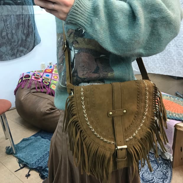 빈티지 보헤미안 웨스턴 스웨이드 크로스백 