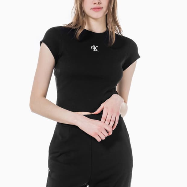 캘빈클라인 진 여성 슬림 크롭 티셔츠 블랙