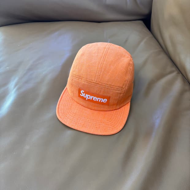 슈프림 캠프캡 모자 박스로고 오렌지