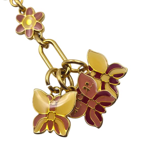 90s 꾸레쥬 에나멜 꽃잎&나비 레이어드 키링