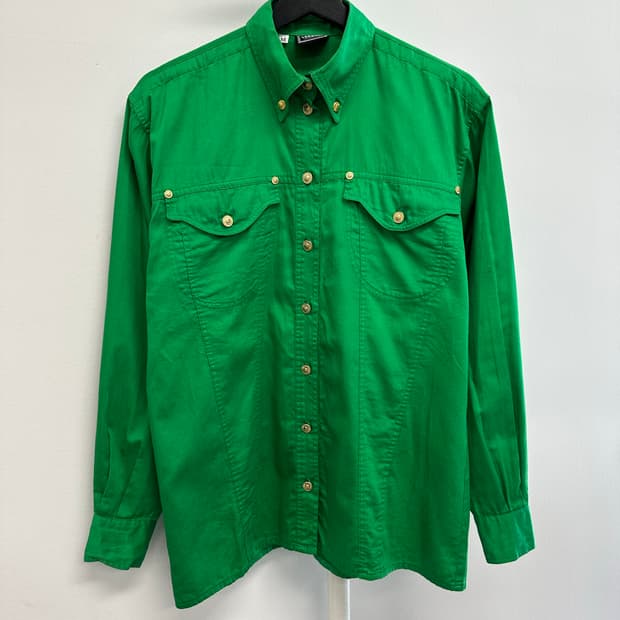 베르사체 금장버튼 디자인 그린 셔츠