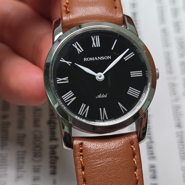 빈티지 로만손 아델 블랙로만 슬림쿼츠 드레스워치 여성용